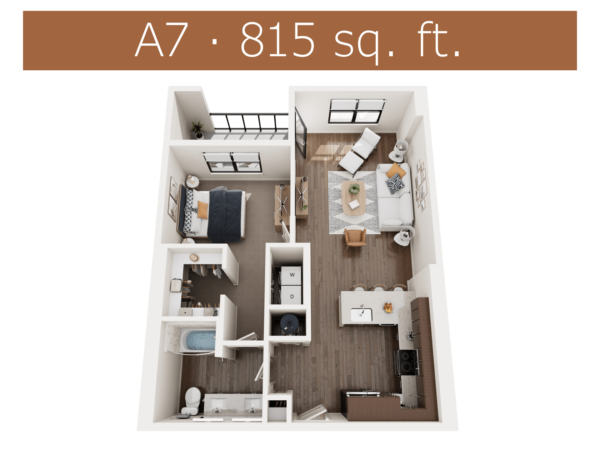 Floor plan for 1 bed, 1 bath, 815 sqft